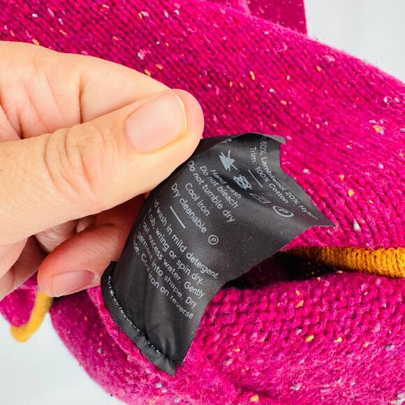 Elk Magenta Wool Blend Mock Neck Sweater Yellow Trim Size US 4 - Picture 4 of 6